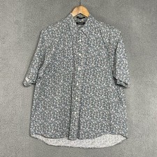 Christian Dior Monsieur Floral Short Sleeve Button Front Large Blue Gray