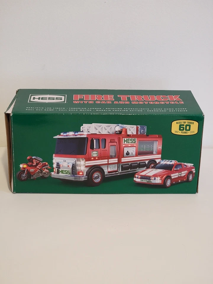 Camión de Bomberos Hess 60 Aniversario 2024 con Coche y Moto Nuevo Caja Abierta Foto 3 de 4