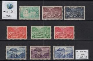 WC1_36372 FRENCH ANDORRA. Colorful 1949 set. Sc. 105 113. MNH