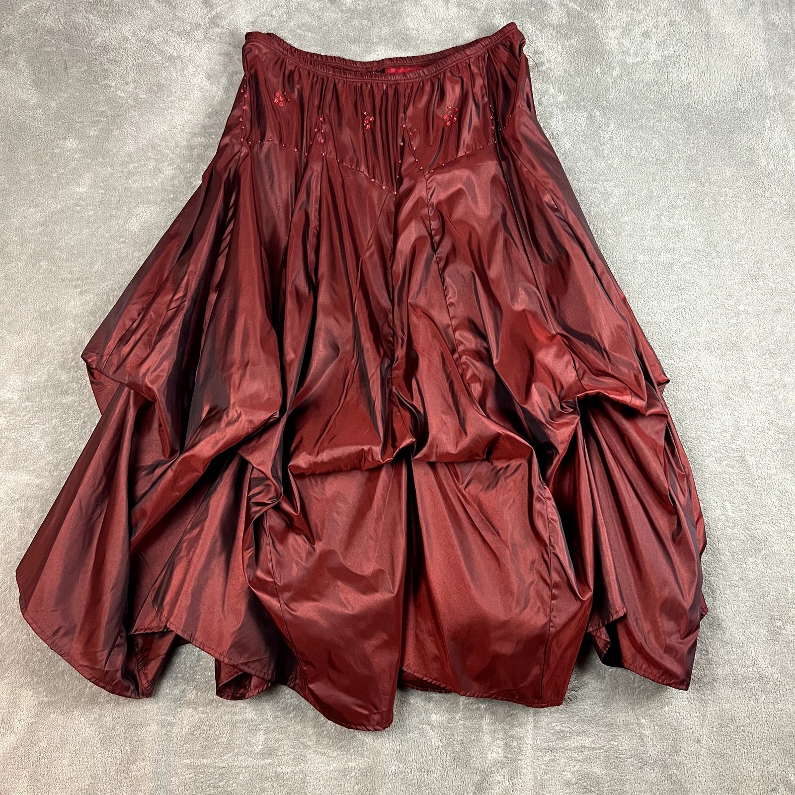 Zacshi Maxi Skirt Womens L Burgundy Ruched Reinassance Peasant Fairy-image