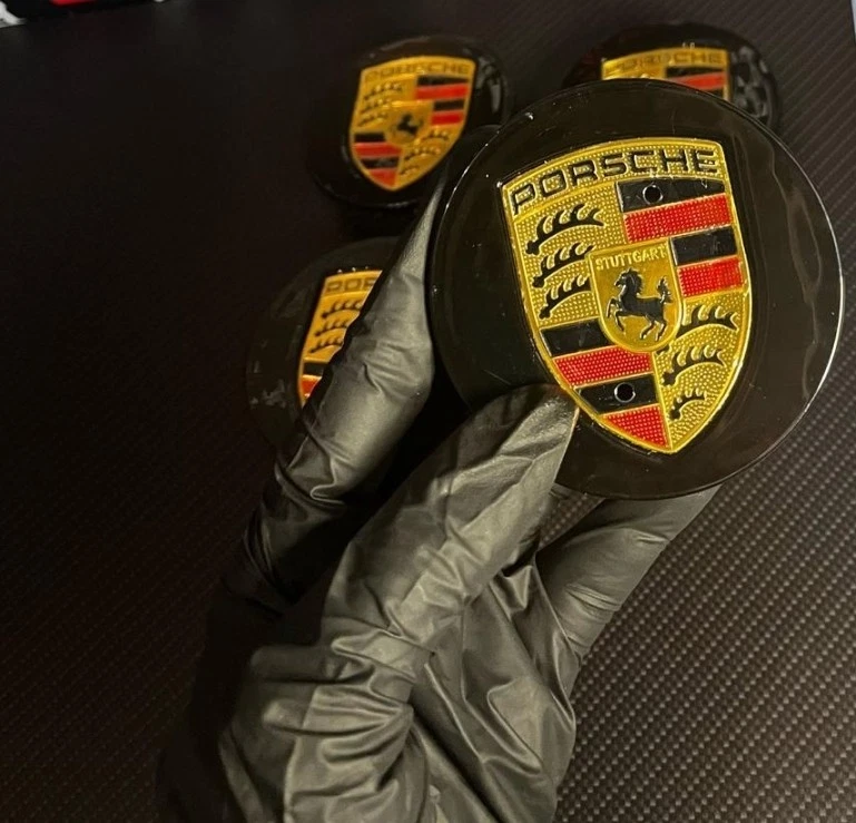 65mm Porsche Wheel Centre Caps Set of 4 – Black Gloss with Gold Crest – High - Image 2 of 2