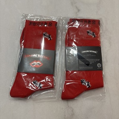 Chrome Hearts Matty Boy Chomper Socks Black & Red,  Large Men s 9-13US one pair