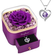 Valentines Day Gift for Her Preserved Real Purple Rose Flower Jewelry Box