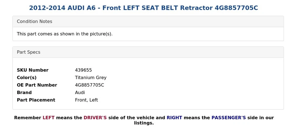 2012-2014 AUDI A6 - Front LEFT SEAT BELT Retractor 4G8857705C - Image 3 of 4