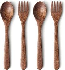 4-Pieces Natural Wooden Children's Safe Flatware, 2 x Child Forks,