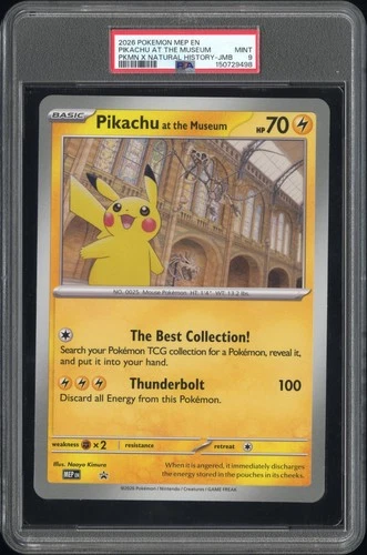 2026 POKEMON MEP EN-ME BLACK STAR PROMO PIKACHU AT THE MUSEUM PSA 9
