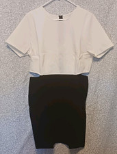 Forever 21+ Colorblock A-Line Round Neck Short Sleeve Dress Ivory/Black 2X