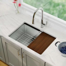 Elite 27 In. Undermount Workstation Single Bowl 16-Gauge Stainless Steel Kitchen