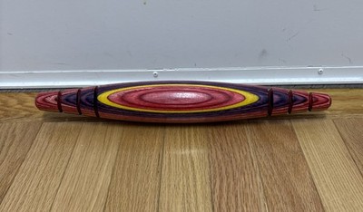 Tom Foster SIGNED Hand Turned Tapered Multicolor Carved Wood Rolling Pin 15.75x2