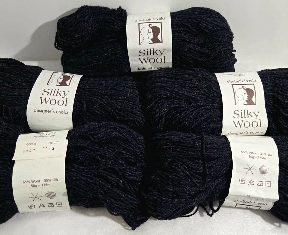 New Lot of 6 Elsebeth Lavold Silky Wool Yarn 65% Wool 35% Silk Black DK Weight - Image 4 of 4