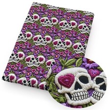 Skeleton Skull skulls 3D look Polyester Cotton fabric 20x55" 1252138 skeleton