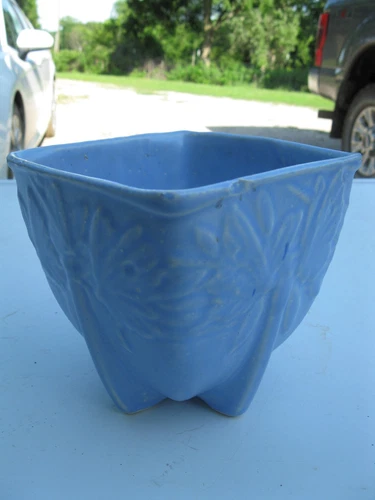 Nelson McCoy butterfly planter blue square art pottery flowerpot unusual shape