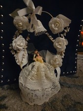 Vintage 1950s Wedding Cake Topper Couple Flowers White Elegant Bride Groom Love