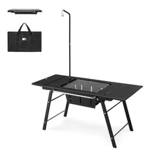 Portable IGT Table with Grill, Folding Camping Table and BBQ Grill with Desk ...