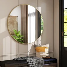 42 Inch Round Gold Bathroom Mirror, Wall Mounted, Metal Frame