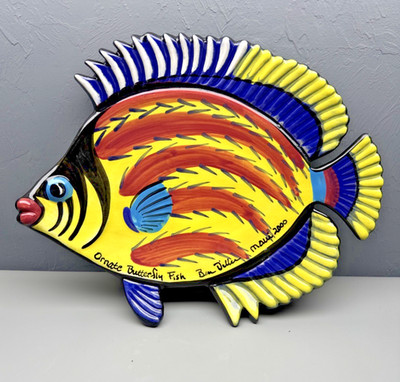 Ben Diller Ornate Butterfly Fish Maui 2000 Pottery Platter 15.5''