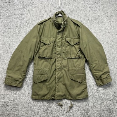 Vintage Alpha Industries M65 Field Jacket Mens Small Long Green OG107 Hooded 60s