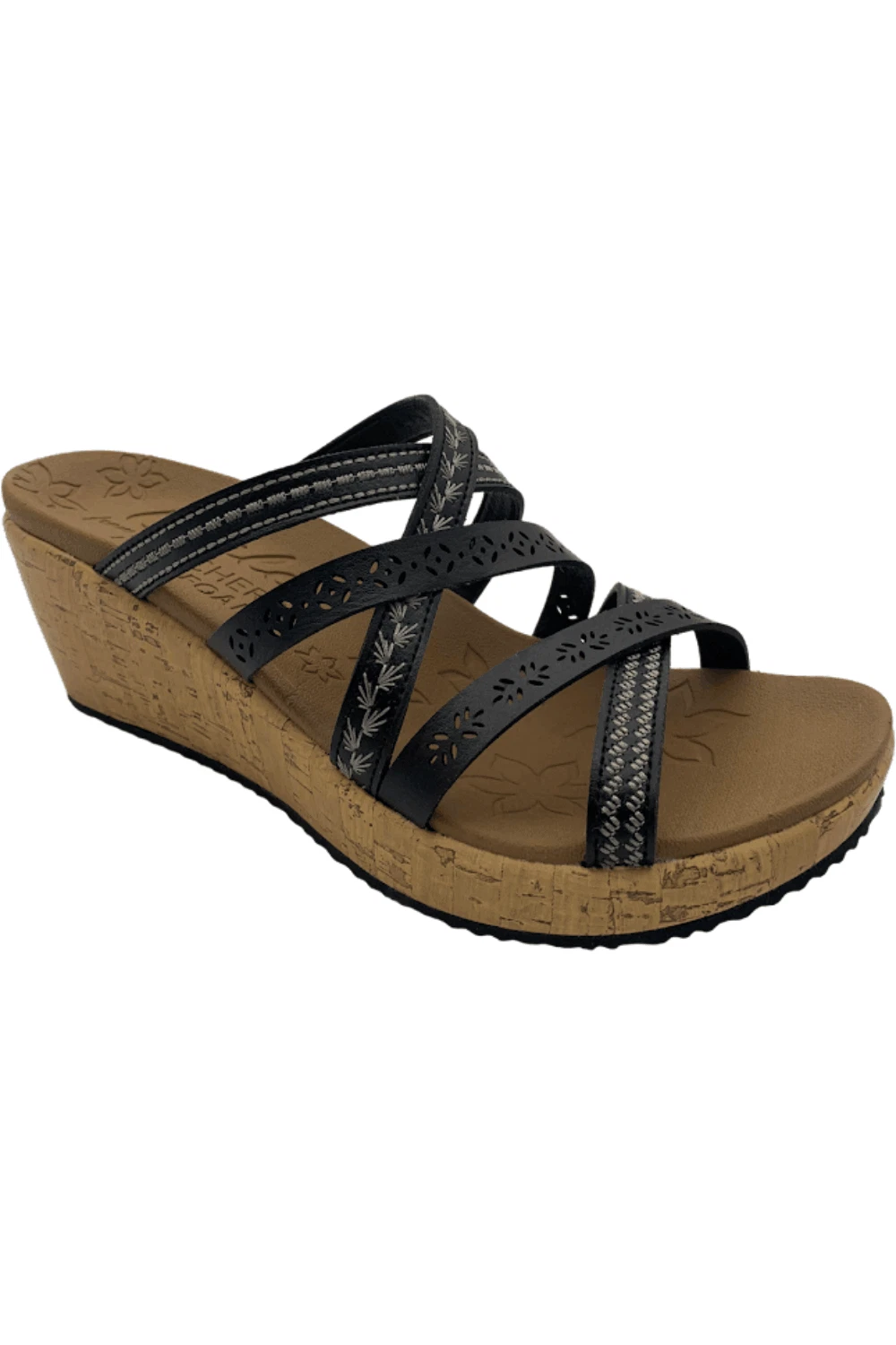Skechers Beverlee Vegan Wedge Strappy Sandals Tiger Posse Black