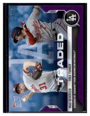 2021 Topps Now #578 Max Scherzer & Trea Turner Purple Parallel Card #d /25