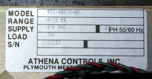 ATHENA CONTROLS 93Z-48030-A0 / 480VAC / 30A / 4-20 MA - Picture 3 of 5