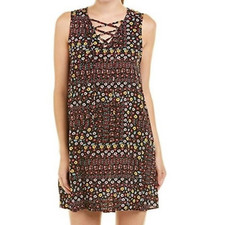 BCBGMaxazria Womens Small Sleeveless Lace Up Floral Print Mini Dress Black $158