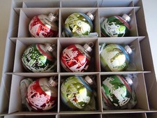 Christopher Radko Shiny Brite Glass Ornaments Ball Snowman Reindeer Santa Set 9