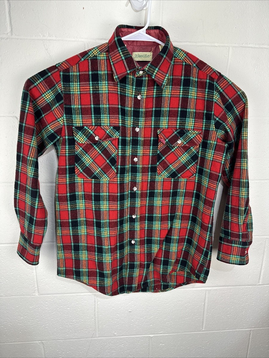 Vintage St John's Bay Wool Flannel Shirt Medium Red Green Plaid