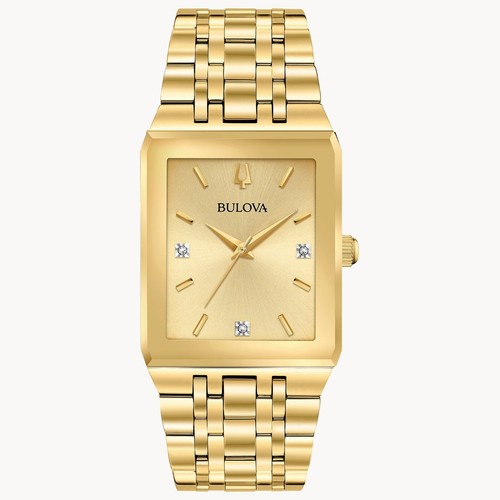 Bulova Quadra Quartz Diamond Accent Gold Tone Stainless Steel Men's Watch 97D120