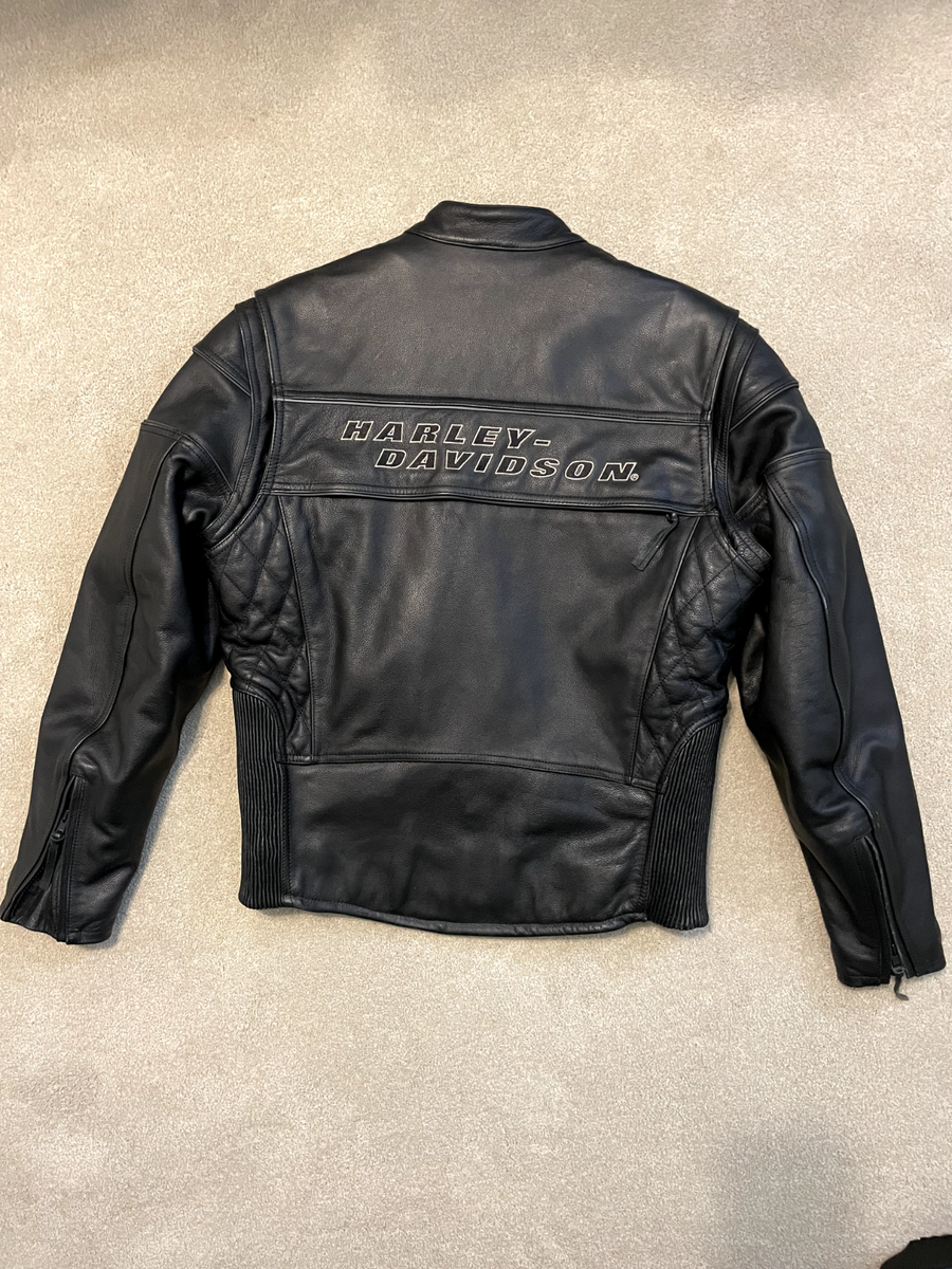 Harley-Davidson ブラック レザージャケット M Harley Davidson Vintage Black Leather Zipper Motorcycle Wings Logo