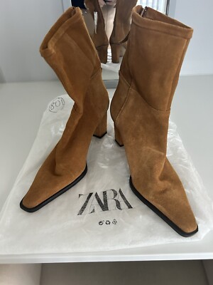 Zara Tan Suede ankle boots bnwt UK