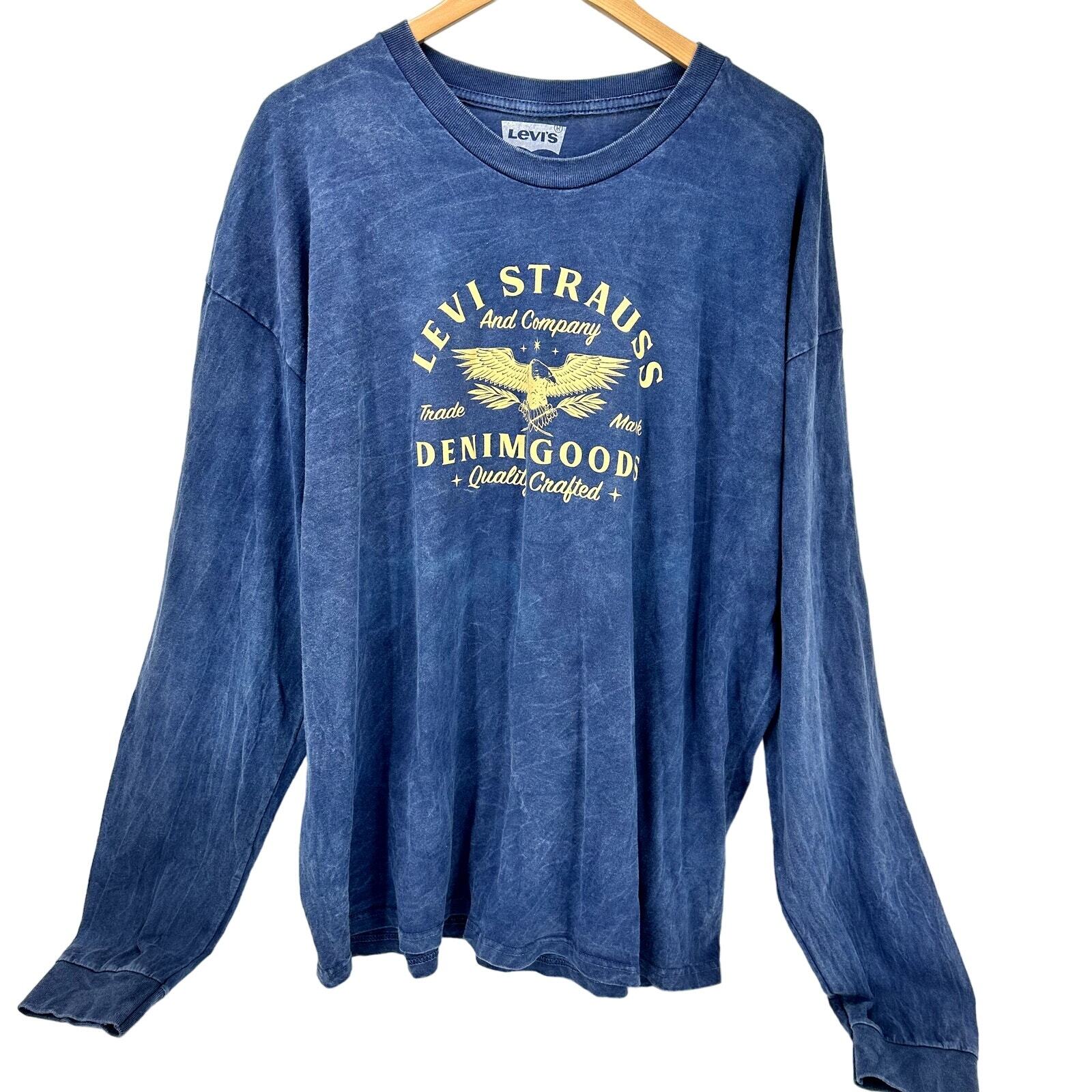 Levi's Shirt Mens 2XL XXL Denim Goods Long Sleeve T-Shirt Blue Faded Wash