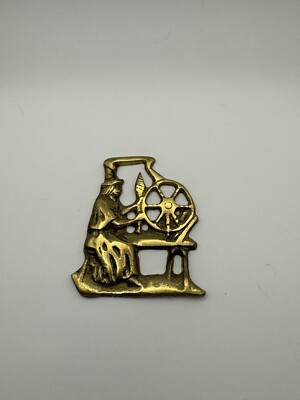 Vintage RARE Brass Horse Medallion - Welsh Jenny Jones Spinning Wheel