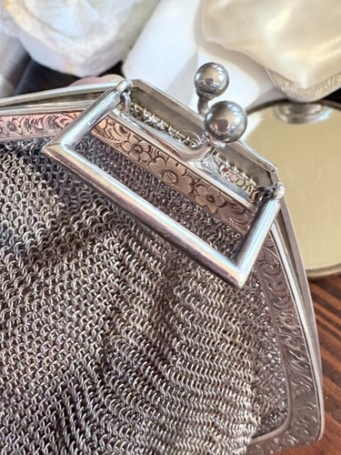 Antique art deco mesh sterling silver purse, 1920's ladies purse 182 grams - Picture 5 of 12