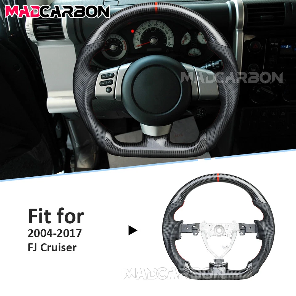 Volante de cuero negro de fibra de carbono real para Toyota FJ Cruiser 2007-2014 Foto 3 de 4