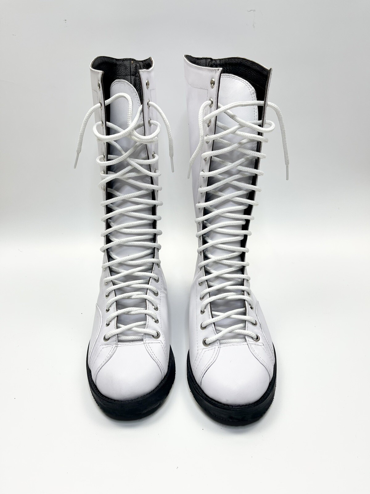 Real Pro Wrestling Boots Lace Up All White Leather Mens US 8.5 eBay