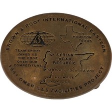 Brass Brown Root International Omar Gas Project Syrian Vintage Belt Buckle