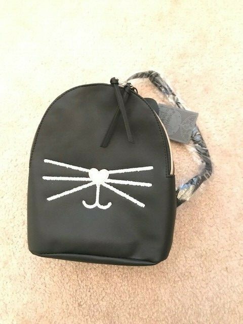 T-SHIRTS & JEANS NYLON BLACK BACKPACK, Cat Face embroidery  display picture 2