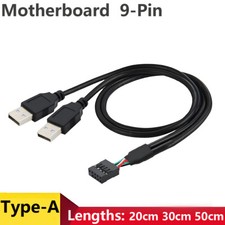 Motherboard 9Pin Female Header Housing to Dual USB Male Type-A Cable 20/30/ 50cm