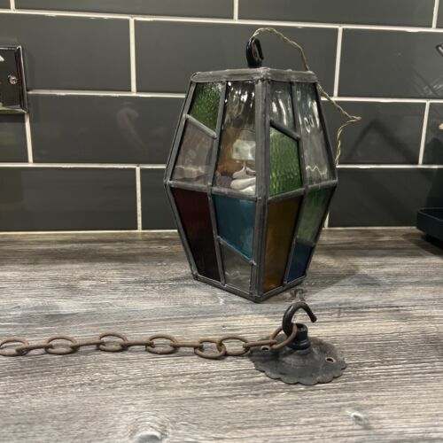 Lumière suspendue porche vintage Wynyates lanterne vitrail plomb B190 - Photo 1 sur 8