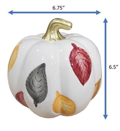 Ceramic Pumpkin Fall Autumn Leaves Decorative Holiday Centerpiece Table Decor - Picture 2 of 4