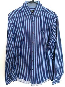Bugatchi-Uomo-Mens-Size-Large-Blue-Striped-Long-Sleeve-Button-Up-Shirt