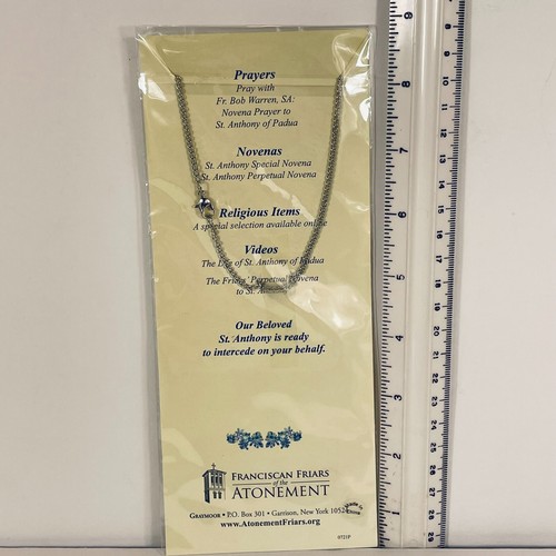 Collana Ciondolo Sant'Antonio Preghiera per Noi Silvertone Biglietto di Preghiera Religiosi - Foto 6 di 6