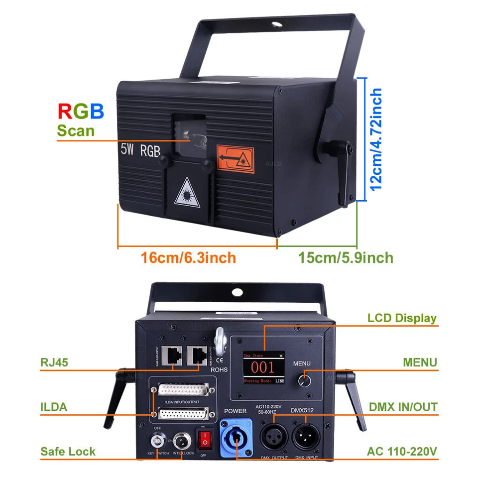 IOS Android App 5W RGBW iLDA DMX Wedding Party Stage Show Projector Laser Lights - Image 2 of 4