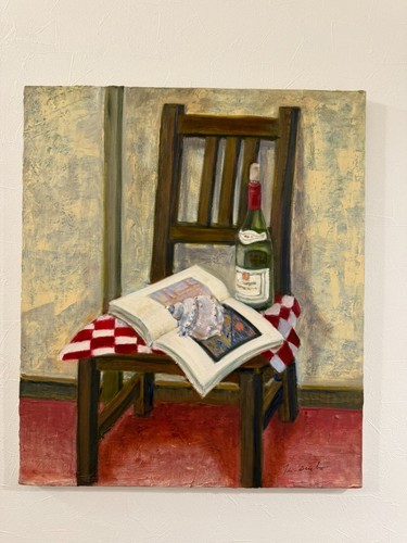 Original Handmade Oil Painting on Canvas– Still Life Chair with Book 21"x18" ART - Picture 4 of 15