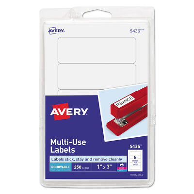 Avery� Removable Multi-Use Labels, 1 x 3, White, 250/Pack
