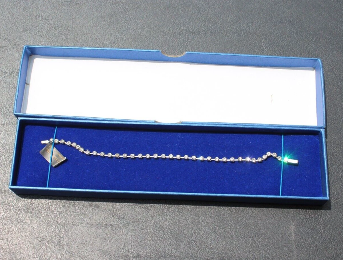 Bret Roberts Genuine White Clear Crystal Round Stone Bracelet Silver in Box