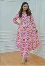 Pure Cotton Women Top Tunic Kurta Set Indian Floral Printed Kurti Palazzo Set