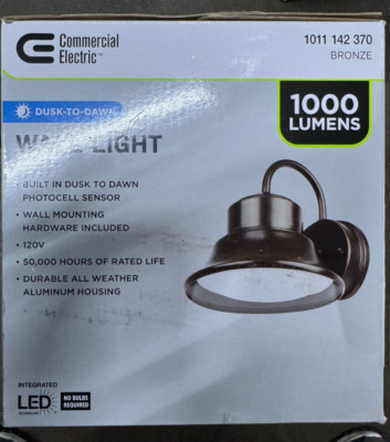 Commercial Electric 350W Eq LED Bronze Barn Light, Dusk-to-Dawn, Wall/Post Mount