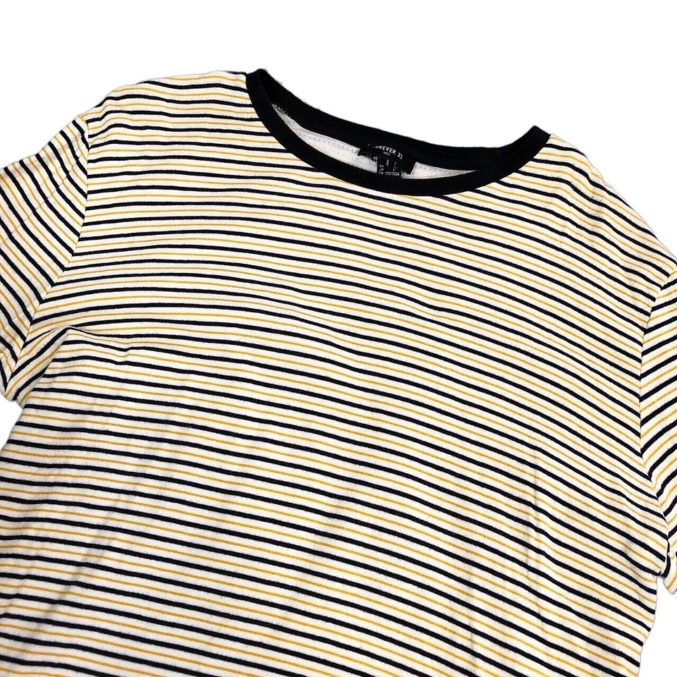 Camiseta a rayas manga larga Forever 21 hombre talla grande amarilla Foto 3 de 4