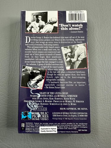 Night of the Living Dead 1968 VHS George Romero Republic Pictures 1992 Edition - Picture 2 of 6